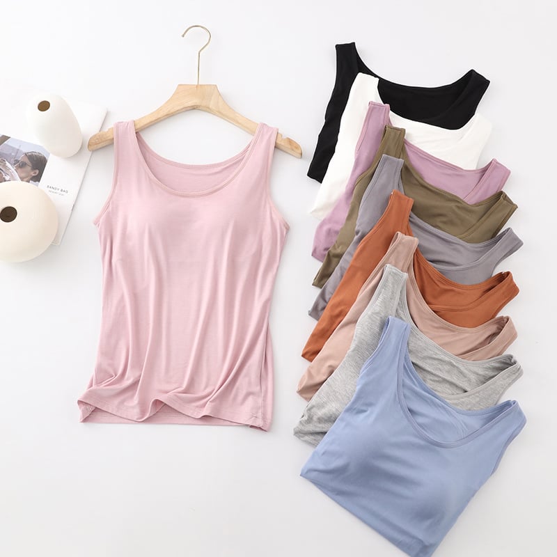 Women's Classic Solid Colour Built-in Bra Tank Top
