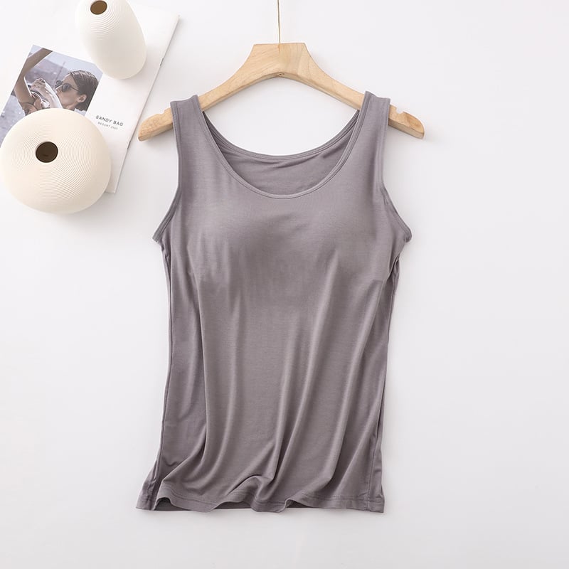 Women's Classic Solid Colour Built-in Bra Tank Top