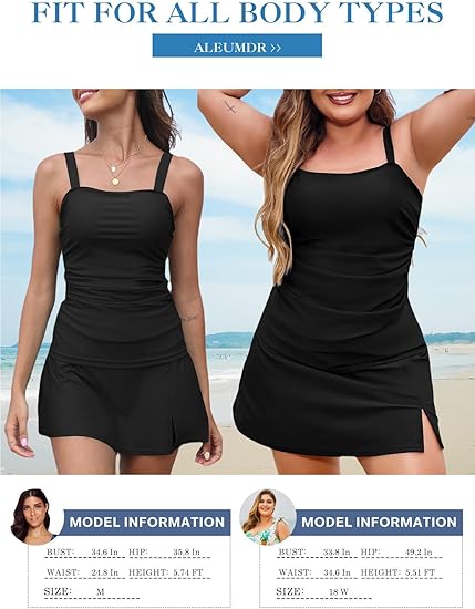 Women Vintage Tummy Control Two Piece Tankini Swimsuits