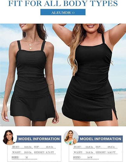 Women Vintage Tummy Control Two Piece Tankini Swimsuits