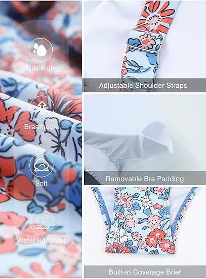Women Vintage Tummy Control Two Piece Tankini Swimsuits