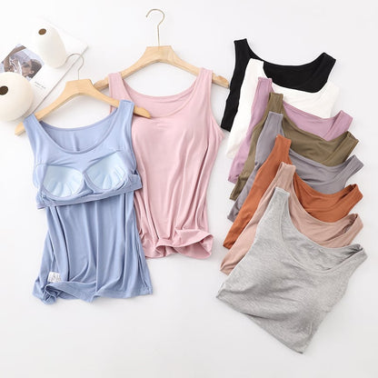 Women's Classic Solid Colour Built-in Bra Tank Top