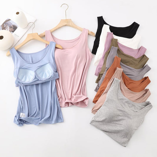 Women's Classic Solid Colour Built-in Bra Tank Top