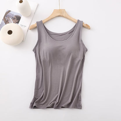 Women's Classic Solid Colour Built-in Bra Tank Top