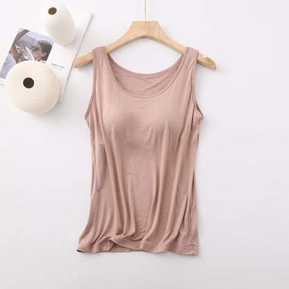 Women's Classic Solid Colour Built-in Bra Tank Top